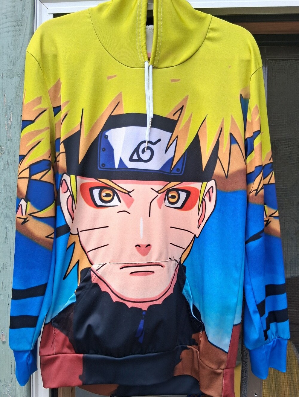 Naruto Uzumaki Graphic no zip Hoodie in Neon Yellowgreen Lime & Blue.